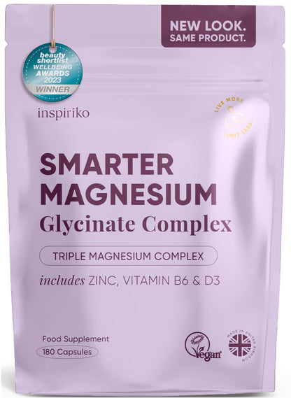 Inspiriko 6-in-1 Magnesium Supplements for Women (3 Month Supply) 1600mg Triple Magnesium Complex with Citrate, Malate & Glycinate, Zinc, B6 & D3 - for Sleep, Energy & Hormonal Balance, 180 Capsules