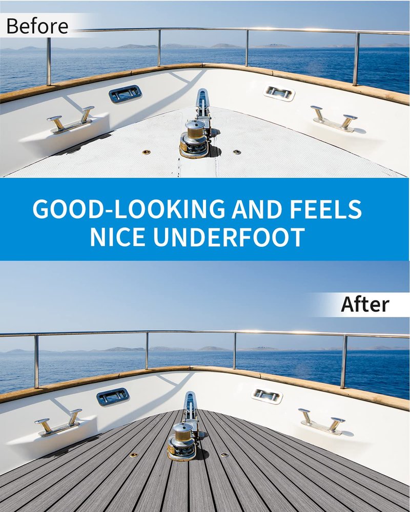 OCEANBROAD Self-Adhesive 48''x16.8'' Boat Flooring with 3M Adhesive Backing EVA Foam Boat Decking Faux Teak Marine Non-Slip Sheet for Jon Motor Boats Yacht Helm Pad Floor, Gray with Black Seam Lines