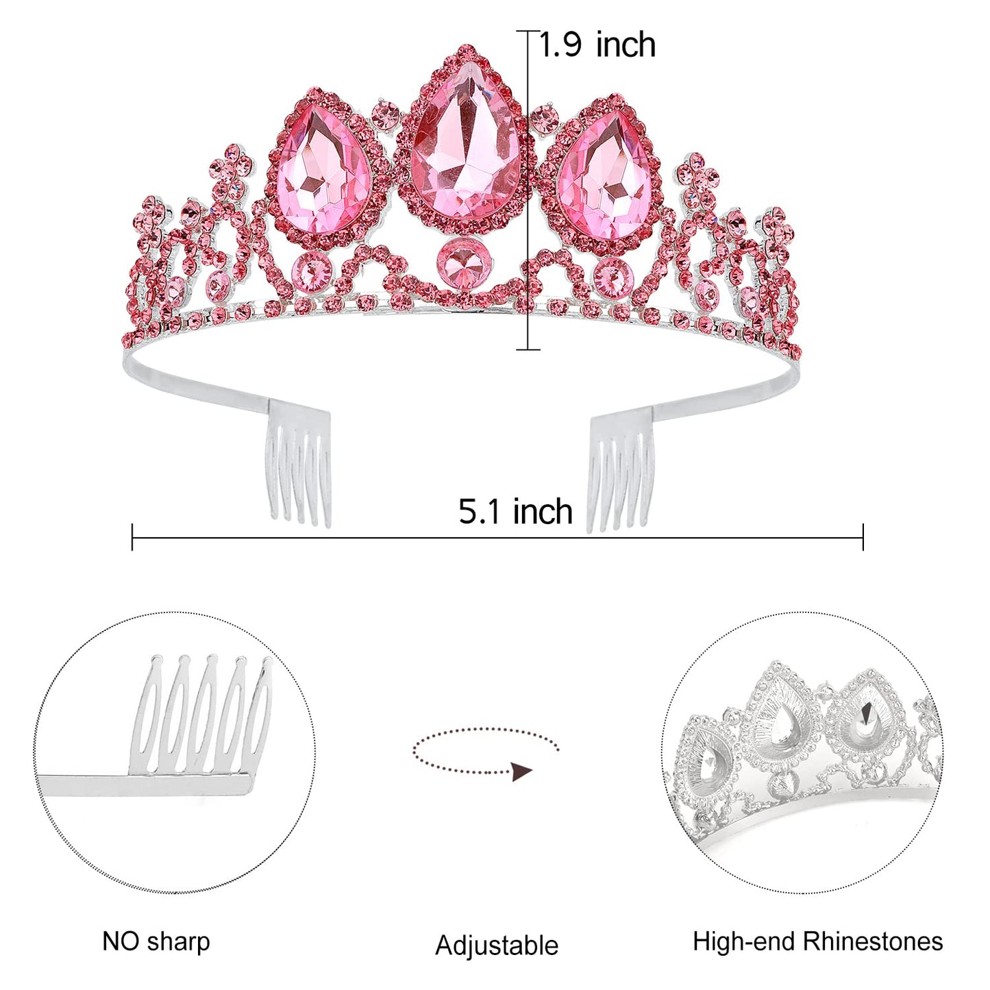 VELSCRUN Princess Tiaras for Girls, Rapunzel Crowns for Girls, Birthday Headbands for Girls, Pink Girls Dress-up Crown, Princess Birthday Decorations Halloween Cosplay Prom Hair Accessories