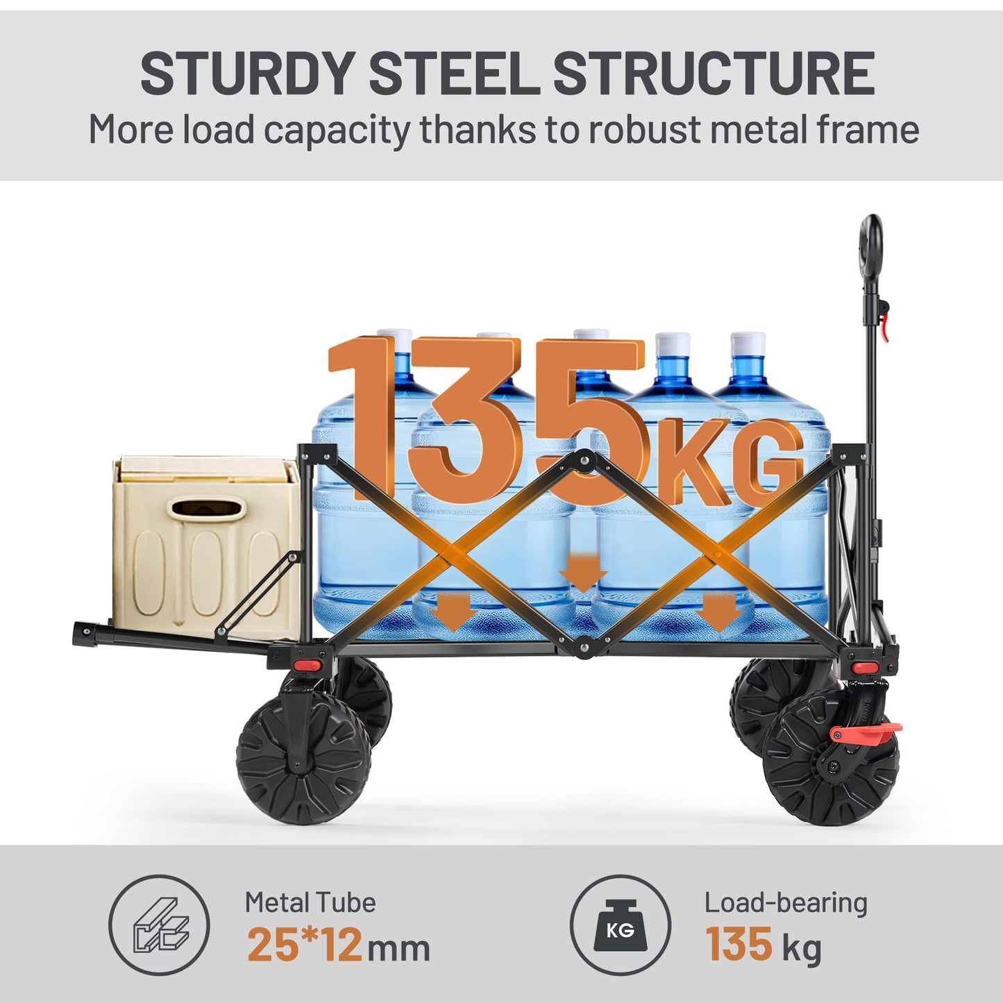 TIMBER RIDGE Festival Trolley 300L with Brakes, Folding Beach Trolley Cart with Tailgate, 135kg Collapsible Wagon Detachable Wide Wheels & Adjustable Handle for Outdoor Camping Garden, Grey
