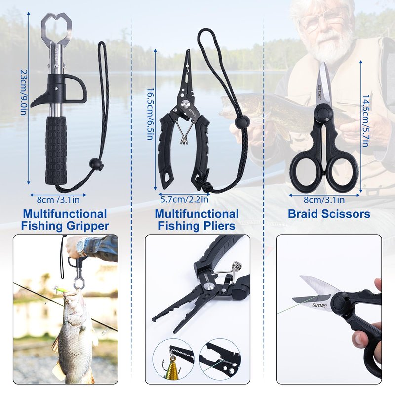 Goture Fishing Pole and Reel Combo, Portable Fishing Rod and Reel,Compact Fishing Gear for Travel, Lure Fishing Rod Combo Carbon Fiber 6-Piece Rod with Reel Lines Lures Tools and Storage Bag