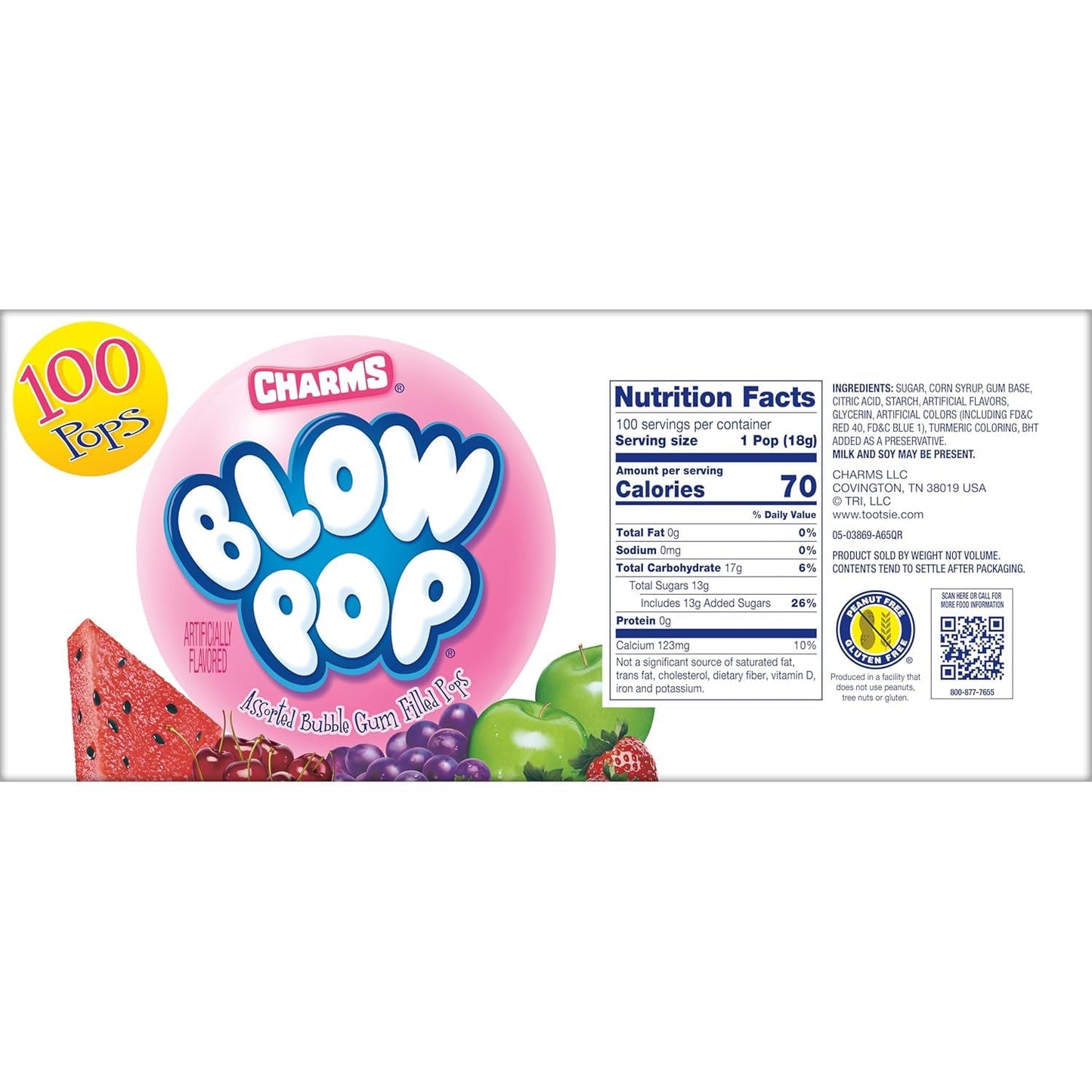 Charms Blow Pops, Assorted Flavors, 100-Count, 4lb 1oz Box