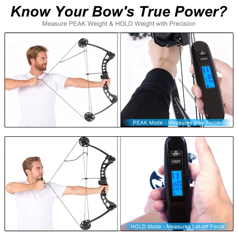 AHOSOUTLY Archery Bow Scale Recurve/Compound Bow 110LB/50KG Tuning Scale with Peak and Hold HD LCD Display LB/KG Battery&Screwdriver Included(Black)