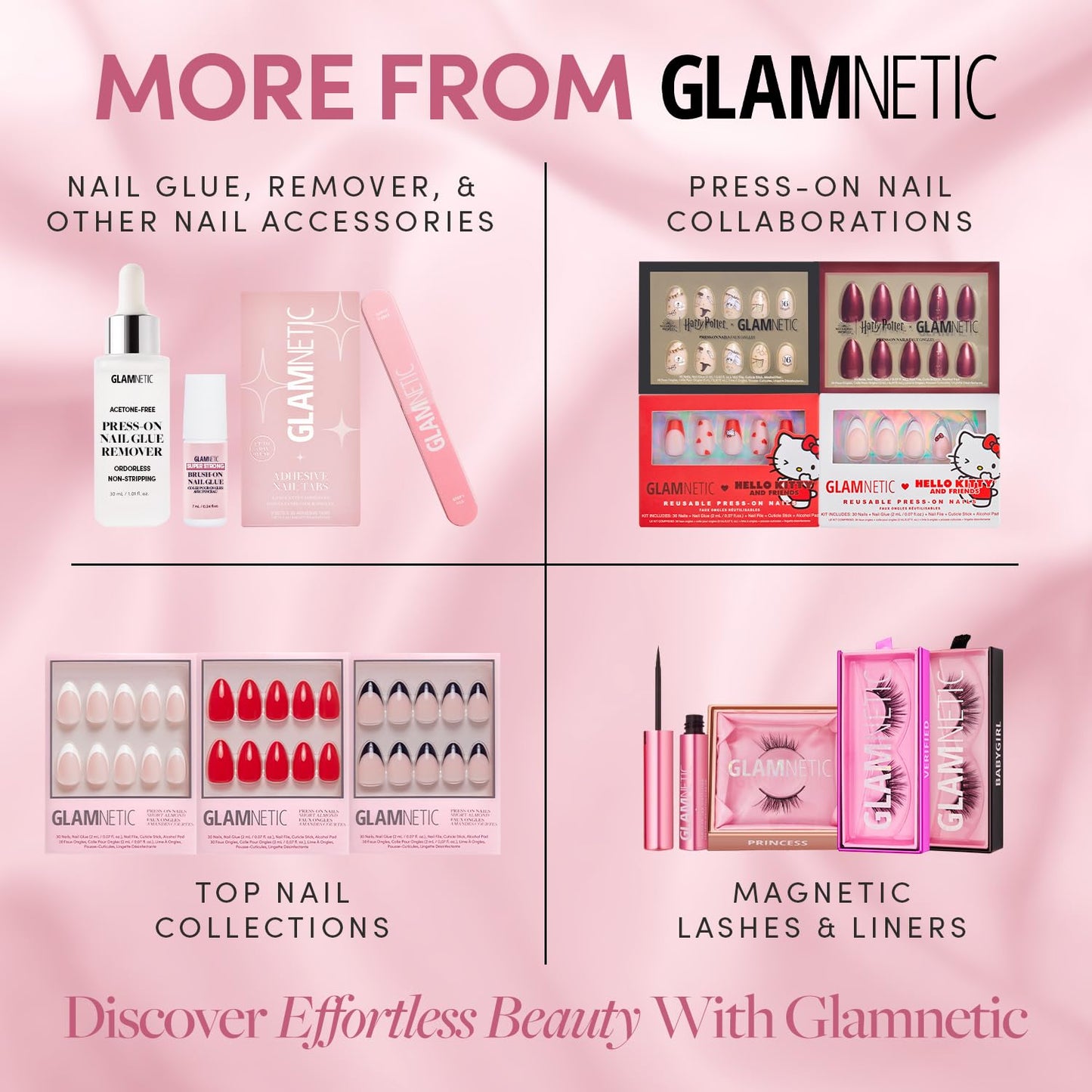Glamnetic Press On Nails - Caviar | Semi-Transparent, Short Almond Nails, Salon Quality | 15 Sizes - 30 Nail Kit with Glue