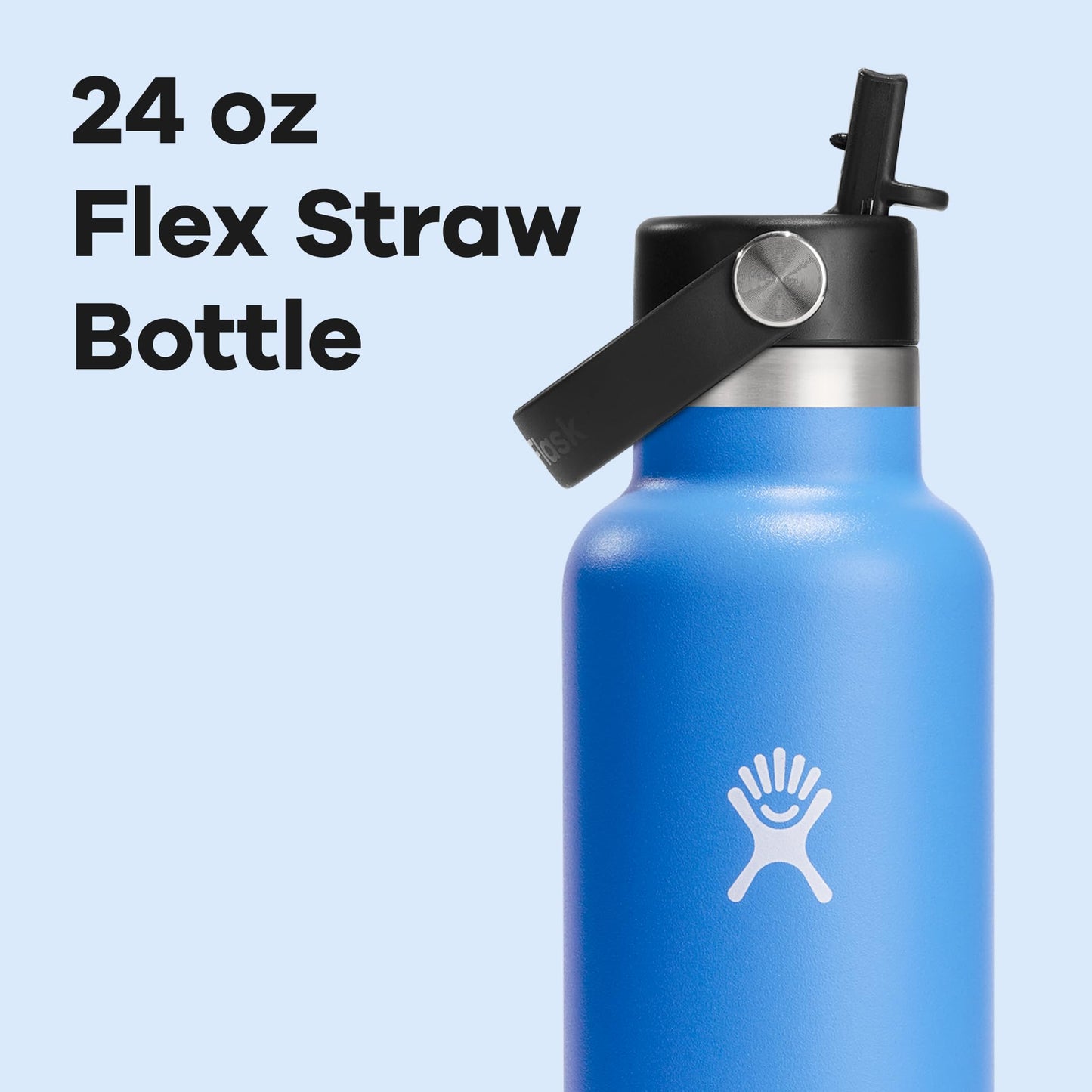 Hydro Flask Water Bottle - Insulated Stainless Steel - Straw Lid, Non Spill, Leakproof 24 Oz Cascade Blue