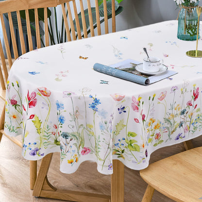 Bnejvif Spring Floral Oval Tablecloth - Waterproof Wrinkle Free Durable Fabric for Spring Summer Tables, Flower Print 54 X 72 Inch