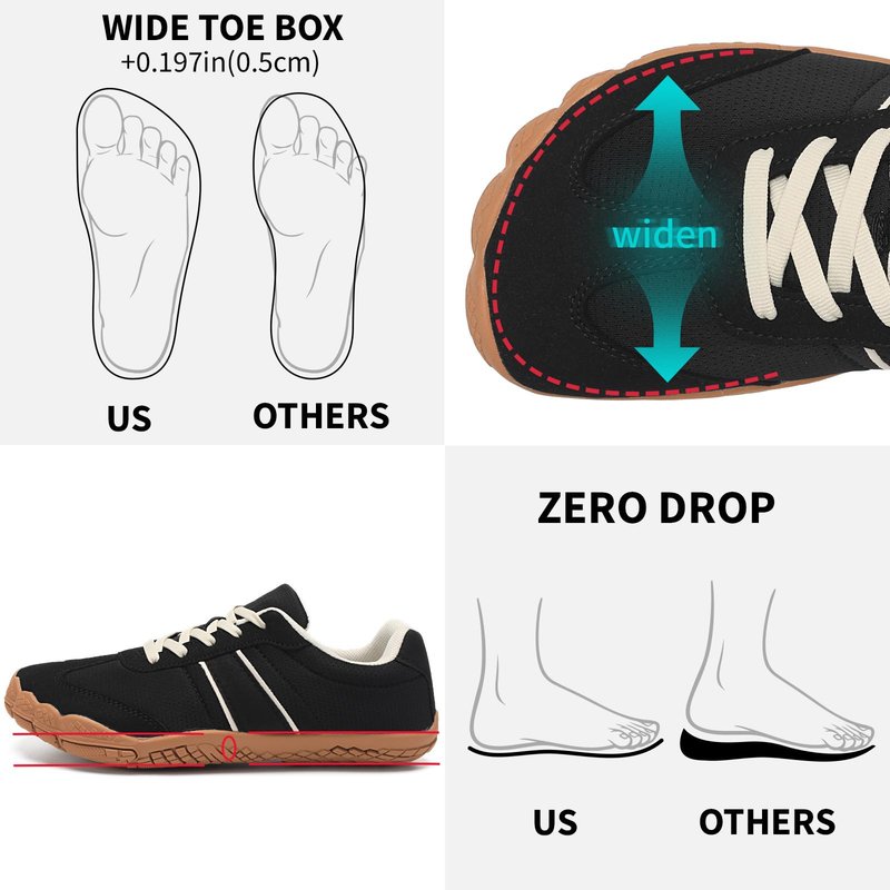 Grand Attack Barefoot Shoes Women,Wide Toe Box Minimalist Zero Drop Walking Shoes Lightweight Cross Training Trail Running Wrestling Weightlifting Fitness Barefoot Gym Sneakers Blackk Size 9