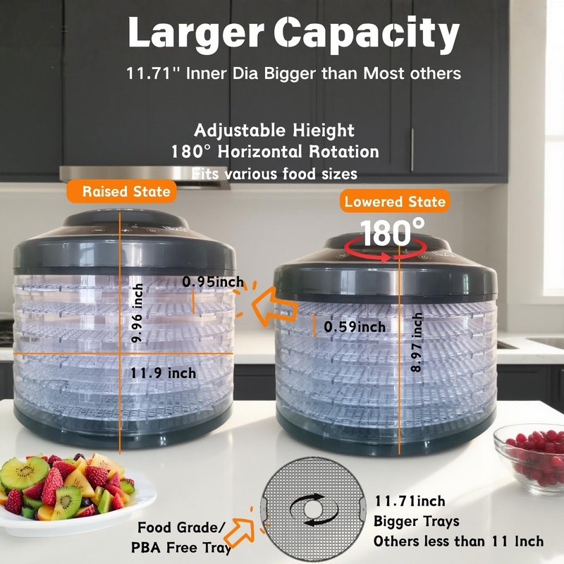 LSZY Food Dehydrator Machine for Mushroom,6 Trays Jerky Dehydrator Machine with 24H Timer, 600W 158°F Food Dryer Dehydrator for Meat, Herbs, Meat, Fruit,Dog Treats (Black)