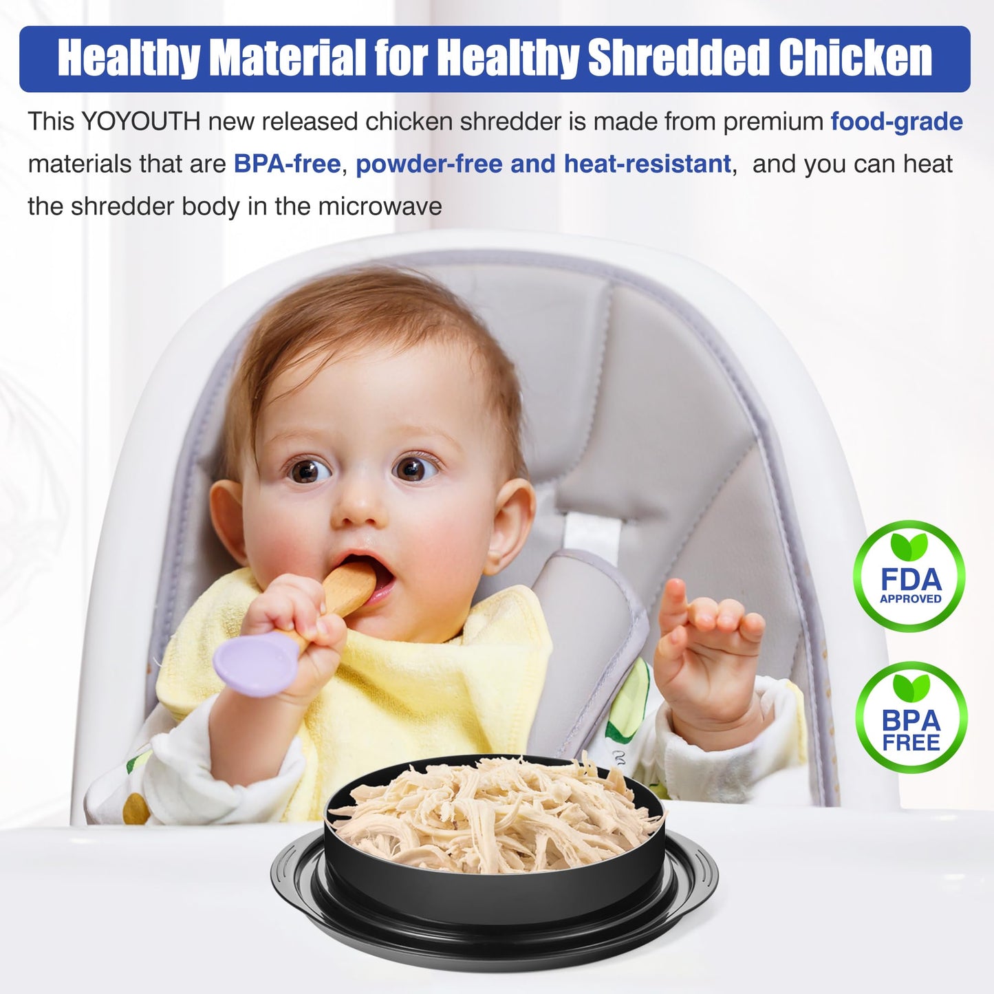 Chicken Shredder Tool Twist: 2025 Pro Food-Grade Visible Meat Shredder with Strong Anti-Slip Base, Ergonomic Handle, Chicken Breast Shredder, Suitable for Pork Beef Chicken - Black