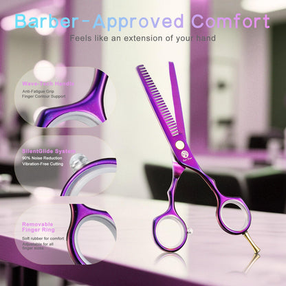 Purple Dragon Purple Hairdressing Scissors Set 5.5 Inch Hair Cutting & Thinning Scissors Kit for Men Women Kids Home Salon Barber