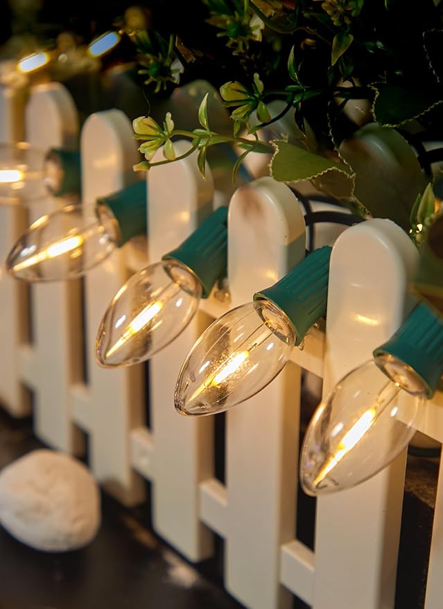 Vintage C9 LED Christmas Lights Outdoor, 50 Feet C9 String Lights with 25 Shatterproof C9 Bulbs, Waterproof Connectable Christmas Tree Lights for Outside Roofline Patio Xmas Decorations, Warm White