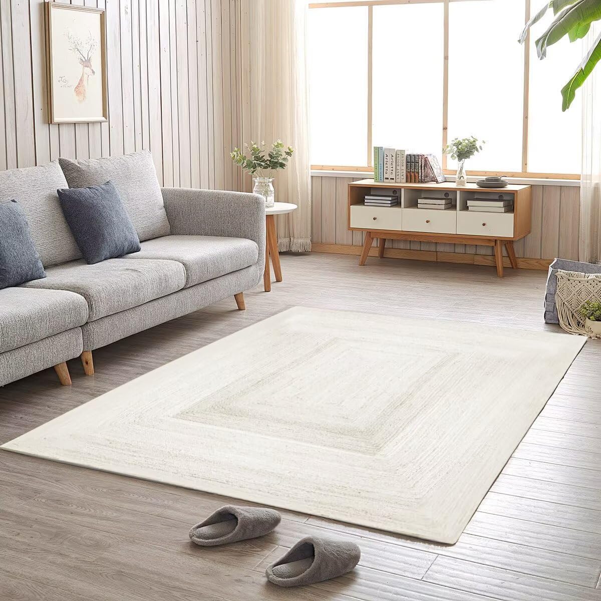 Shatex 4x6ft Rectangular Rug, Handmade Braided Jute Area Rug for Living Room, Bedroom