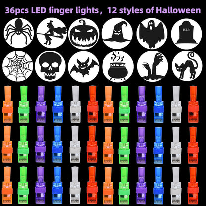 36pcs Halloween LED Finger Lights, Halloween Party Favors for Kids LED Light Up Toys Classroom Rewards Gifts, Halloween Treats Goody Bag Filler