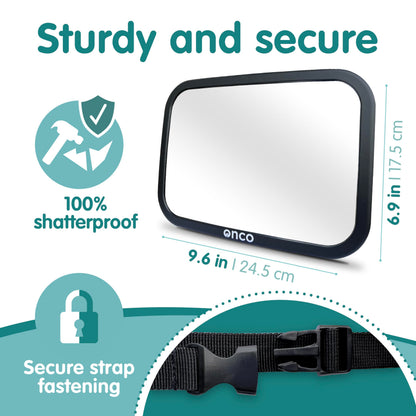 Onco Baby Car Mirror - 100% Shatterproof & Shakeproof, Award-Winning Car Mirror Baby Rear View, Non-Slip with 360° Rotation, Newborn Essentials