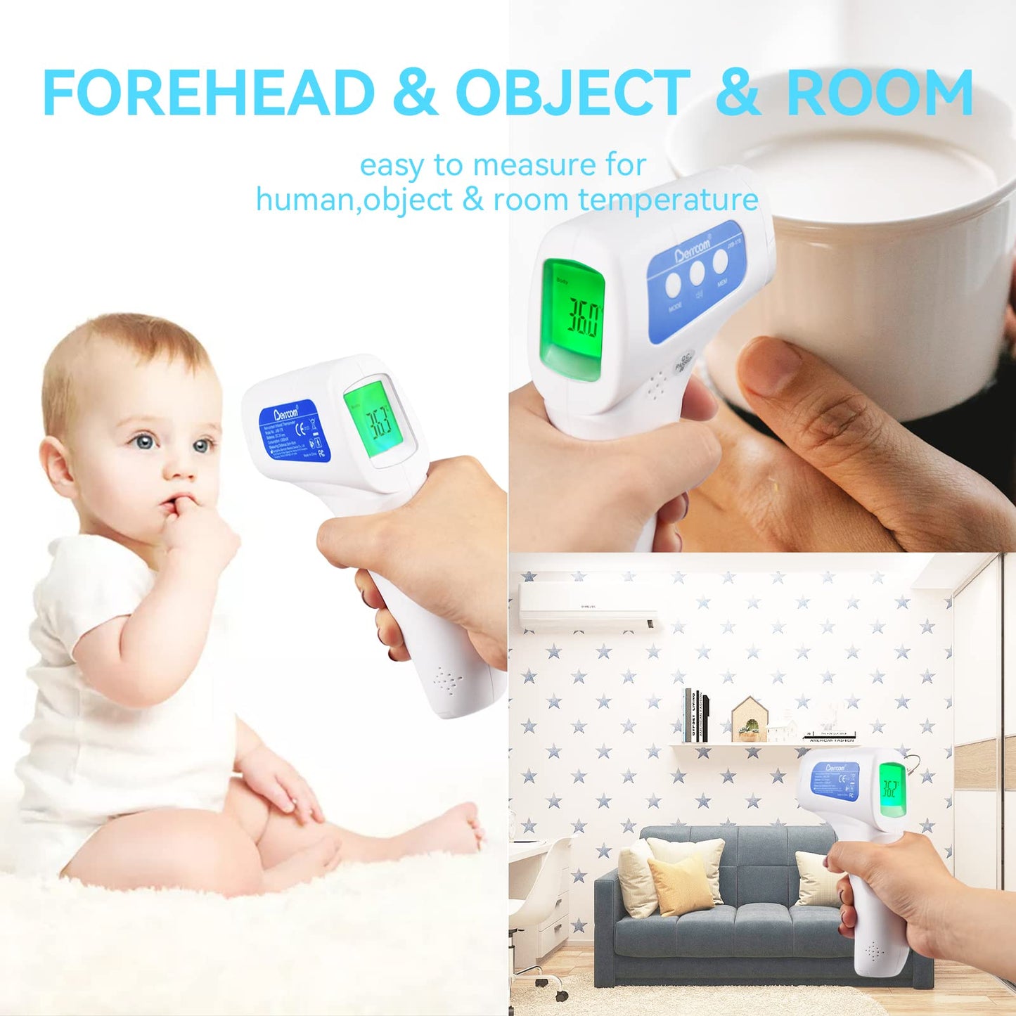 Berrcom Thermometer, 3 in 1 Contactless Infrared Fever Check Thermometer for Forehead, Ideal for Baby, Infant, Kids, and Adults, Batteries Not Included, JXB-178 (White)