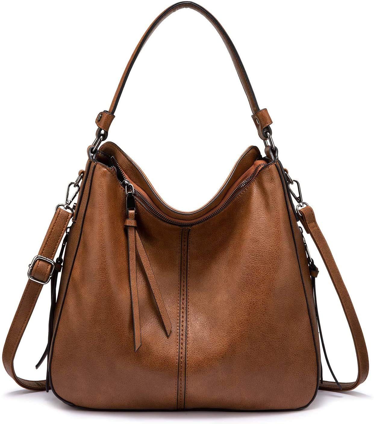 Realer Women Handbags Fashion Hobo Bags Faux Leather Long Strap Shoulder Bag Ladies Large Tote Bag Cross body Bag for Work Business School College Travel Brown