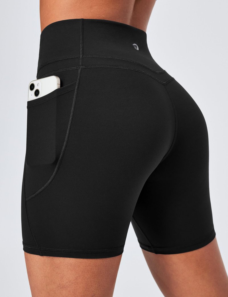 IUGA Compression Biker Shorts Women Tummy Control with Pockets Workout Shorts High Waisted Yoga Running Gym Short Spandex Black