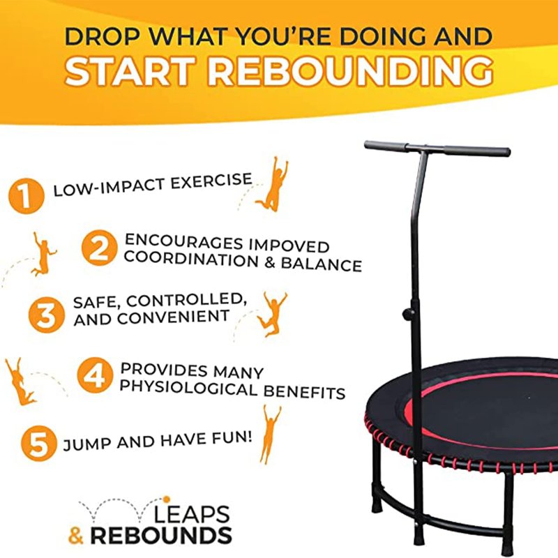 Leaps & ReBounds: Adjustable Stabilizer Bar - Fits All L&R Fitness Trampolines - Grippable & Cushy Foam Handles - Easy Assembly, Slips Over Existing Legs - Trampoline Sold Separately