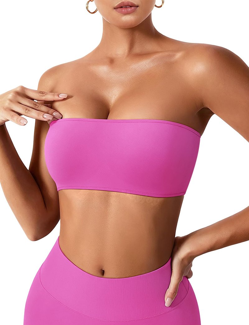 VOYJOY Impact Backless Bandeau Bra Workout Strapless Basic Tank Top Adjustable Back Bandeau Shirts Summer Going Out Tops