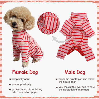 Kuoser Dog Onesie Recovery Suit, Puppy Long Sleeve Bodysuit After Surgery Shirt for Shedding Skin Disease Wound Protection, Pet Pajamas Anti-Licking Cone Alternative for Small Medium Cats Dogs