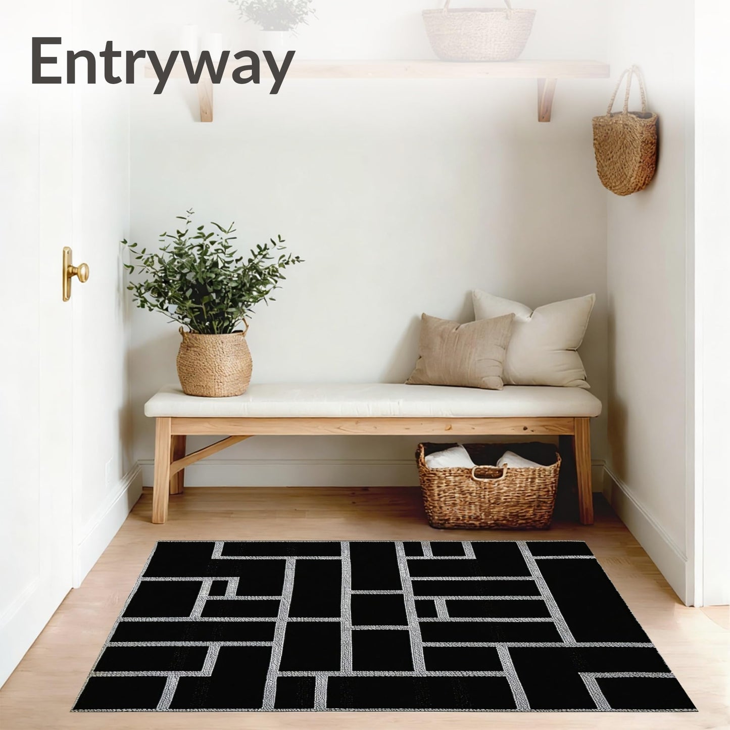 ODIKA Flatwoven High Traffic Area Rug 4x6, Acoustic Sound Absorbing Tiles for Studios & Apartments, Non Slip, Stain Resistant, Washable Area Rugs for Living Room, Bedroom (Black, 4x6)