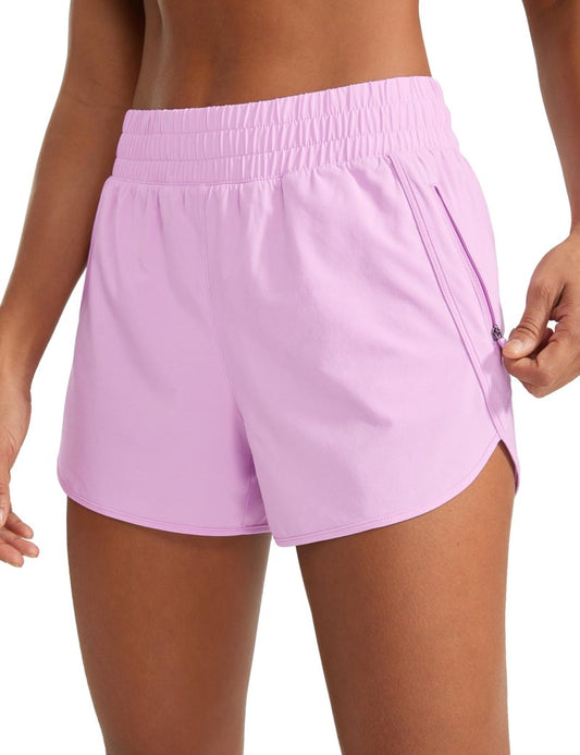 CRZ YOGA Dolphin Athletic Shorts for Women 3" - High Waisted Quick Dry for Running Workout Gym Track with Zip Pocket Vita Pink Large
