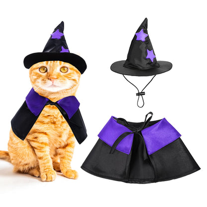 Dxhycc Halloween Pet Costume Cat Wizard Costume Funny Wizard Cat Clothes Cloak and Hat for Small Dogs Outfits