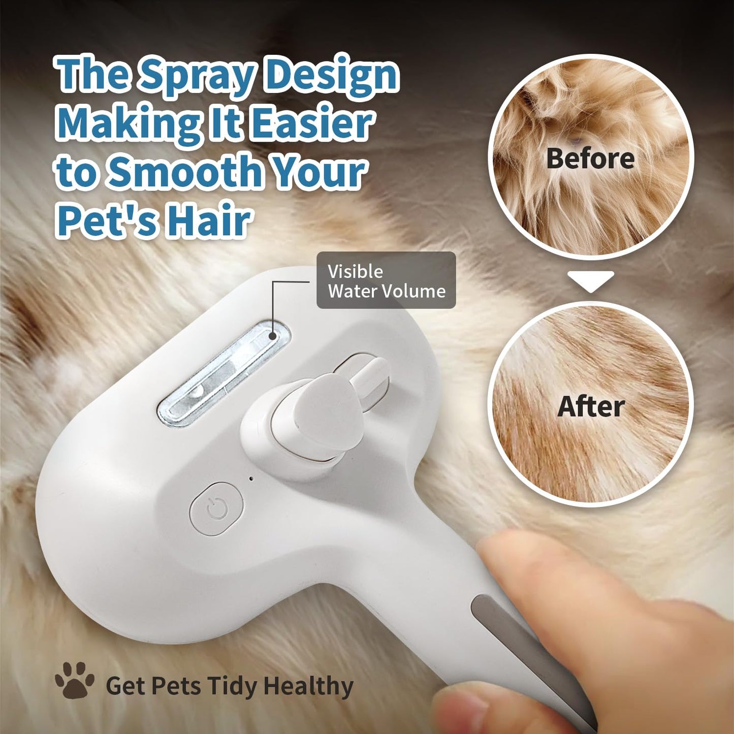 Herokitty 3 In 1 Self Cleaning Steamy Pet Brush - Anti-Static, Grooming Tool for Long and Short Hair Pets, Removes Loose Hair and Reduces Shedding, White