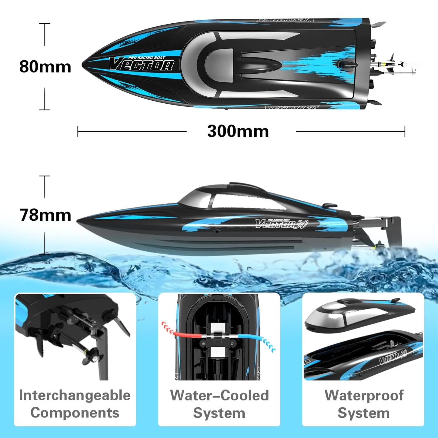 VOLANTEXRC RC Boat Remote Control Boat for Pools and Lakes, 20+ mph Self Righting Racing Boats with Rechargeable Battery&Low Battery Alarm for Adults (79503-1)