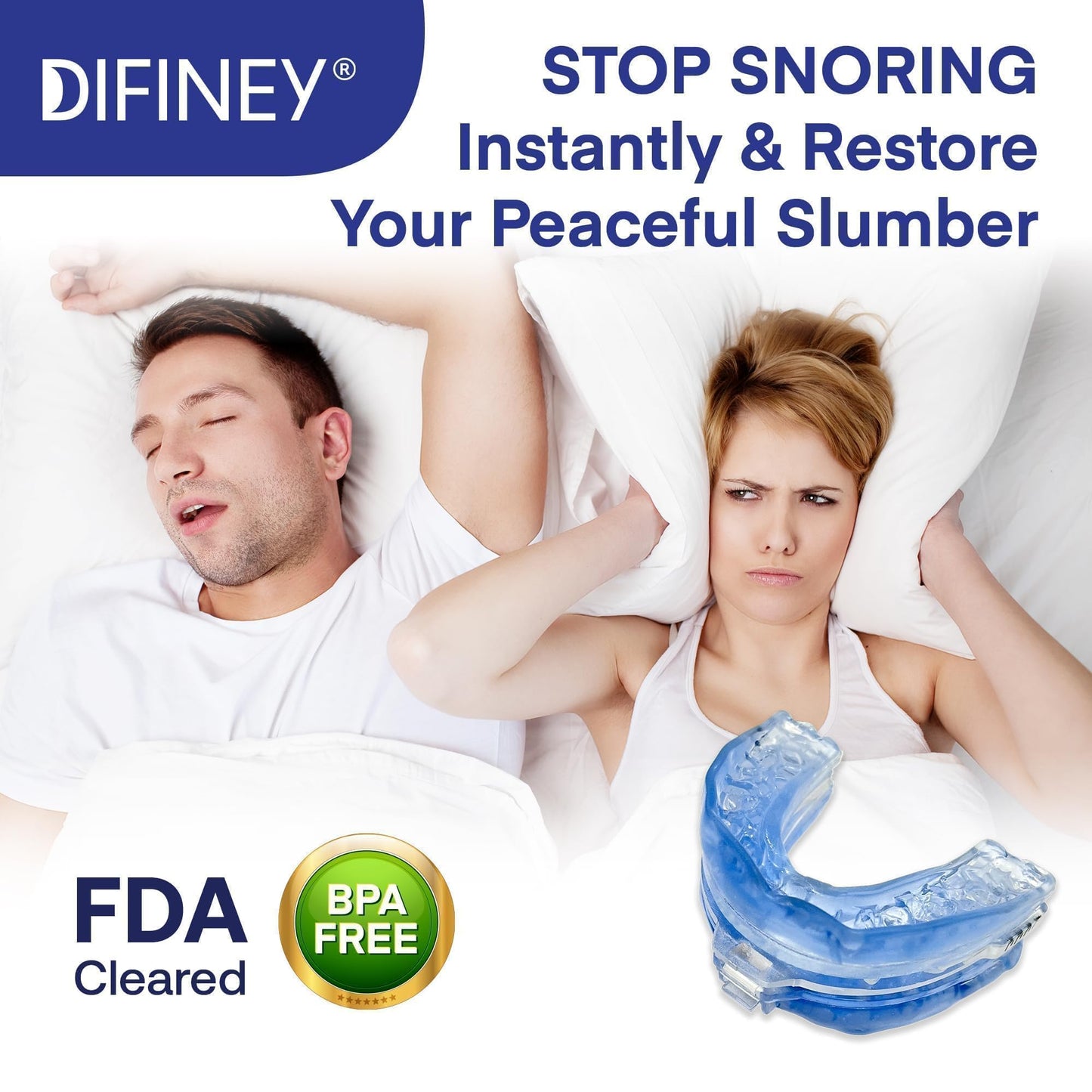 Difiney Anti Snoring Device: FDA-Cleared Anti Snoring Mouthpiece Mouth Guard - Effective Anti Snore Solution for Men and Women to Reclaim Peaceful Sleep (Blue)