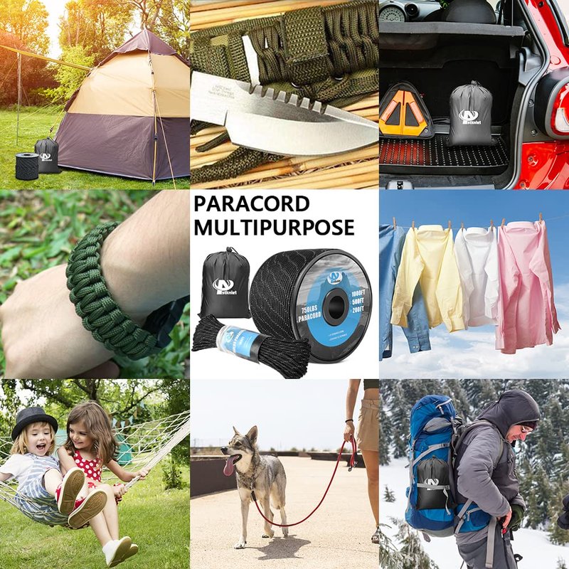 750Ib Reflective Paracord Rope,1000', 4mm 11 Strand Parachute Spool Cord with Collecting Bag, para Cord Lanyard for Hammock, Camping, Hiking