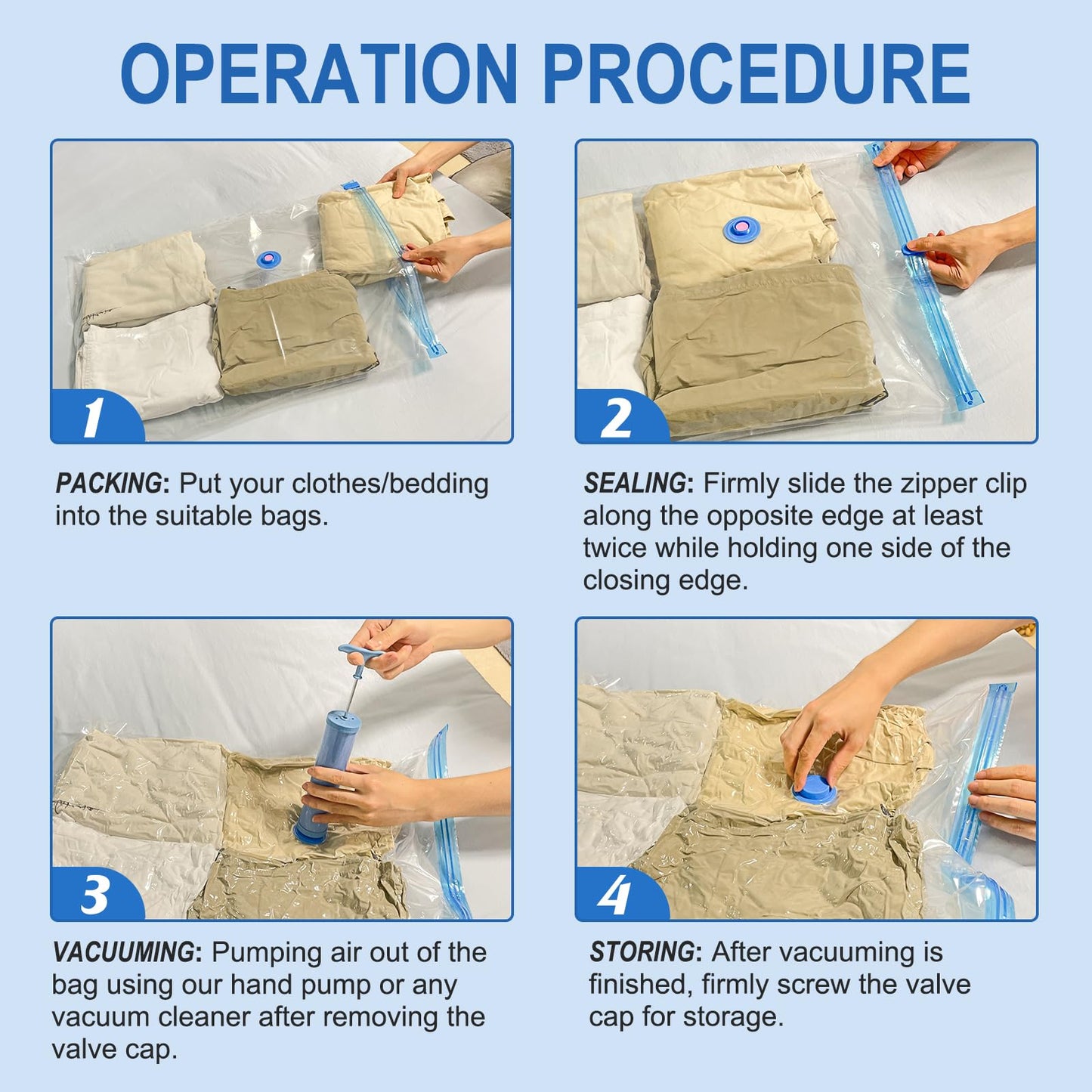 Fygrip 10 Pack Small Vacuum Storage Bags with Hand Pump, Plastic Packaging Bags, 80% Space Saver Vacuum Seal Bags for Clothing, Travel Lugggage, Blankets, Comforters