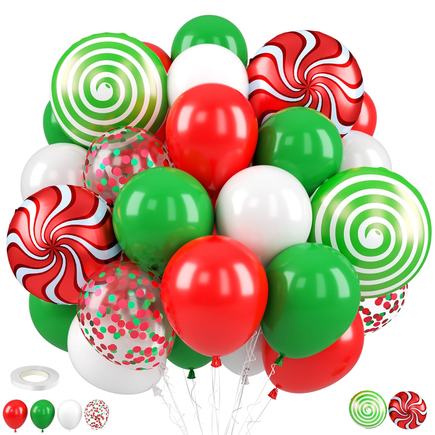 Christmas Balloons,12 Inch Christma Green Red White Balloon,4pcs Foil Candy Balloon for MerryChristma Party Xmas Decorations,Birthday,Baby Shower
