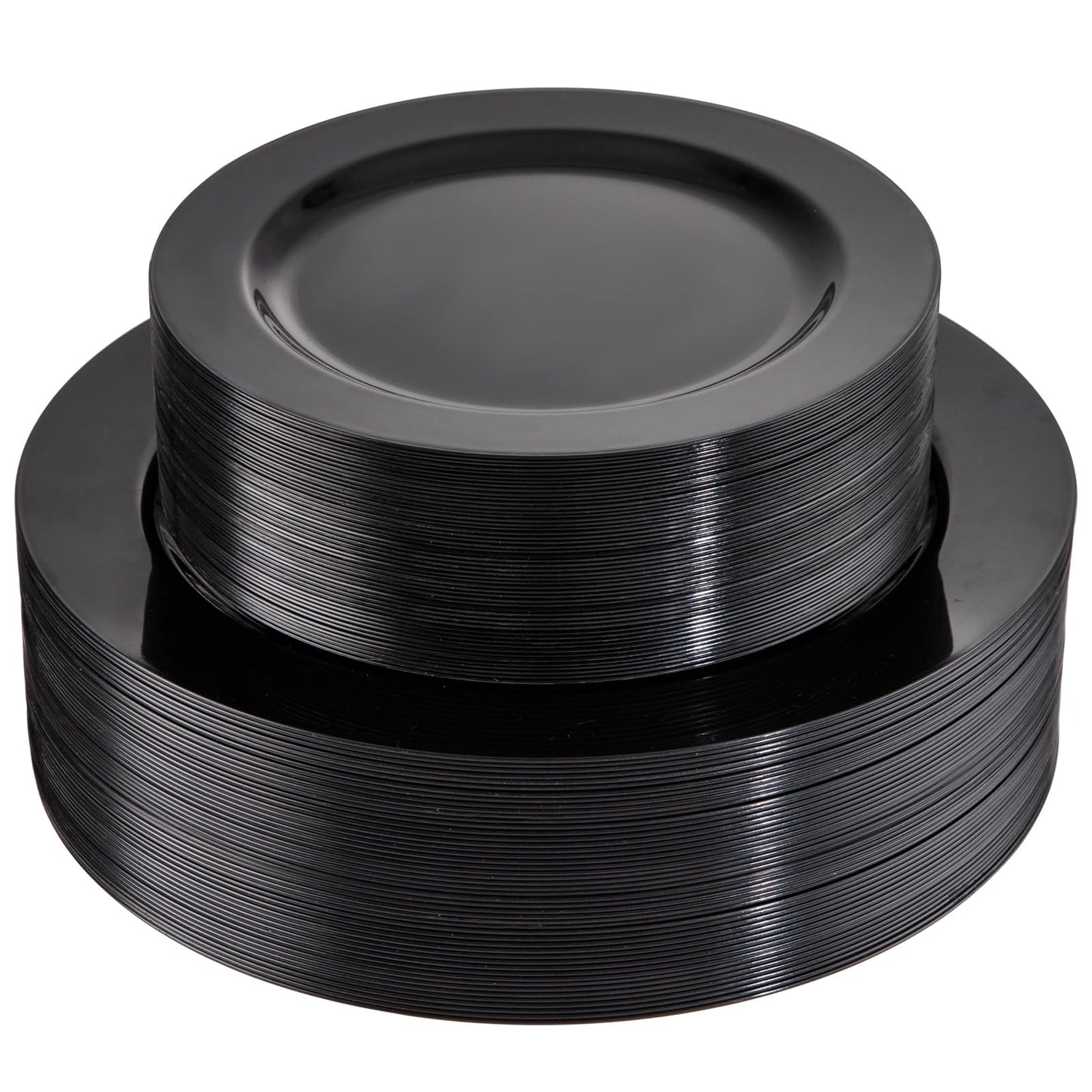 FLOWERCAT 100PCS Black Plastic Plates - Heavy Duty Black Disposable Plates for Halloween Party/Birthday/Wedding/Father's Day- serve 50guests 10 inch and 7 inch Set