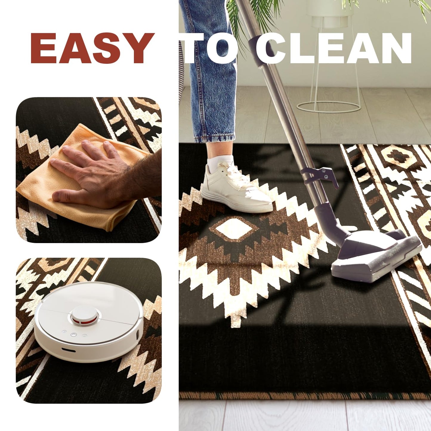 YHSF Southwestern Area Rug - Anti Static, Washable, Soft Native American Tribal Floor Rugs for Living Room, Bedroom, Hallways, and More - Easy-to-Clean Home Decors - Black, 2 Feet x 3 Feet