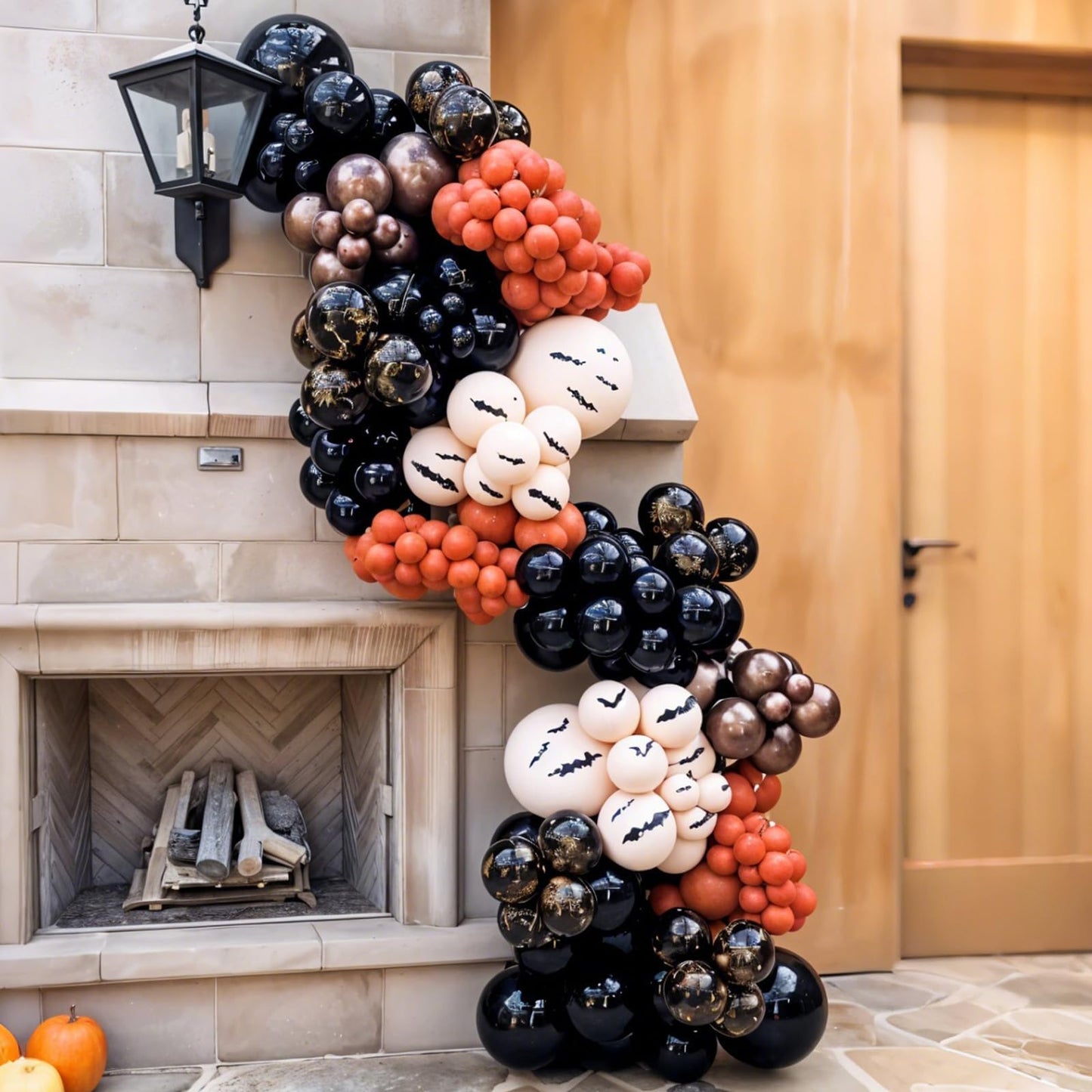 Halloween Balloon Arch Garland Kit, Black Burnt Orange Sand White Retro Orange Balloons, Spider and Black Striped Foil Balloons for Kids Halloween Birthday Party Decorations Baby Shower Backdrop