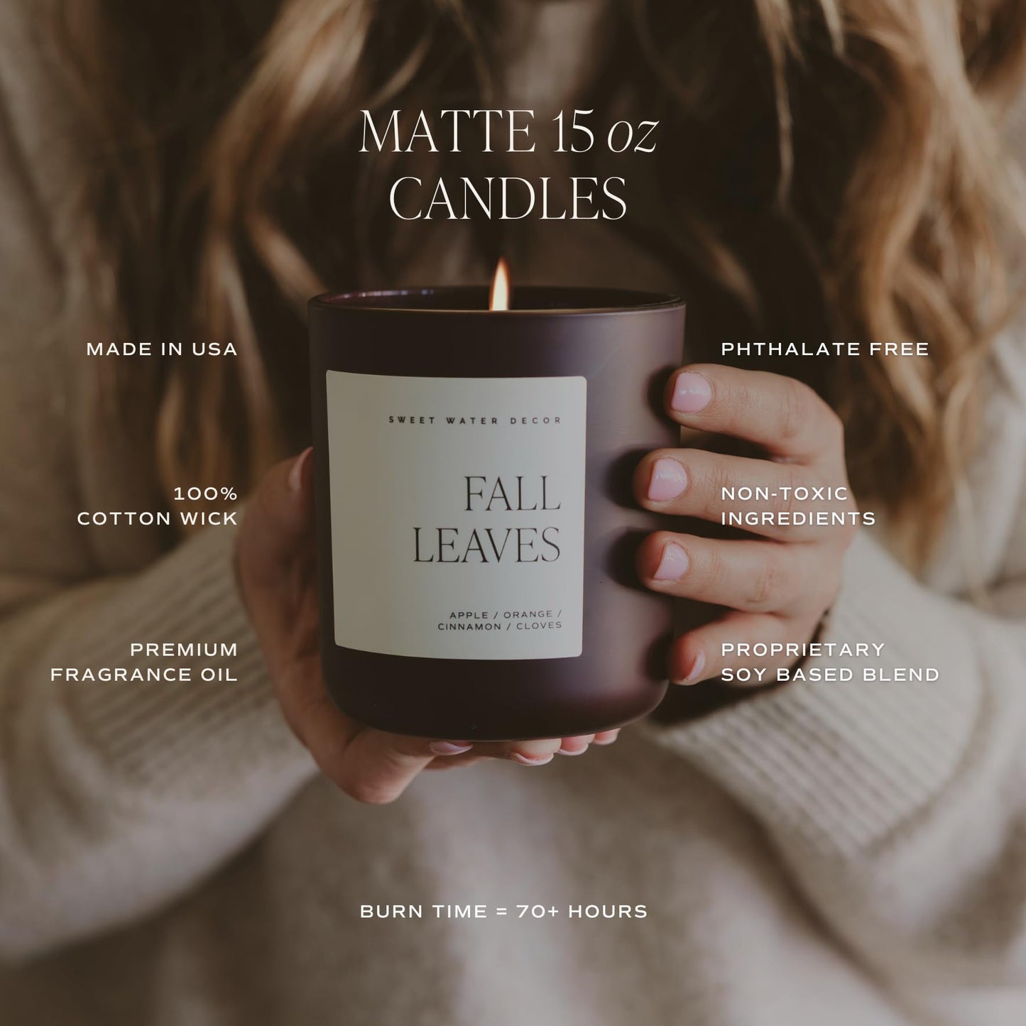 Sweet Water Decor Hello Fall Candle, Large 15oz Jar, Non-Toxic Soy Blend Wax Scented with Apple Cider & Spice, Long-Lasting Autumn Candle, Fall, Halloween & Thanksgiving Gift for Women, 70+ Hour Burn