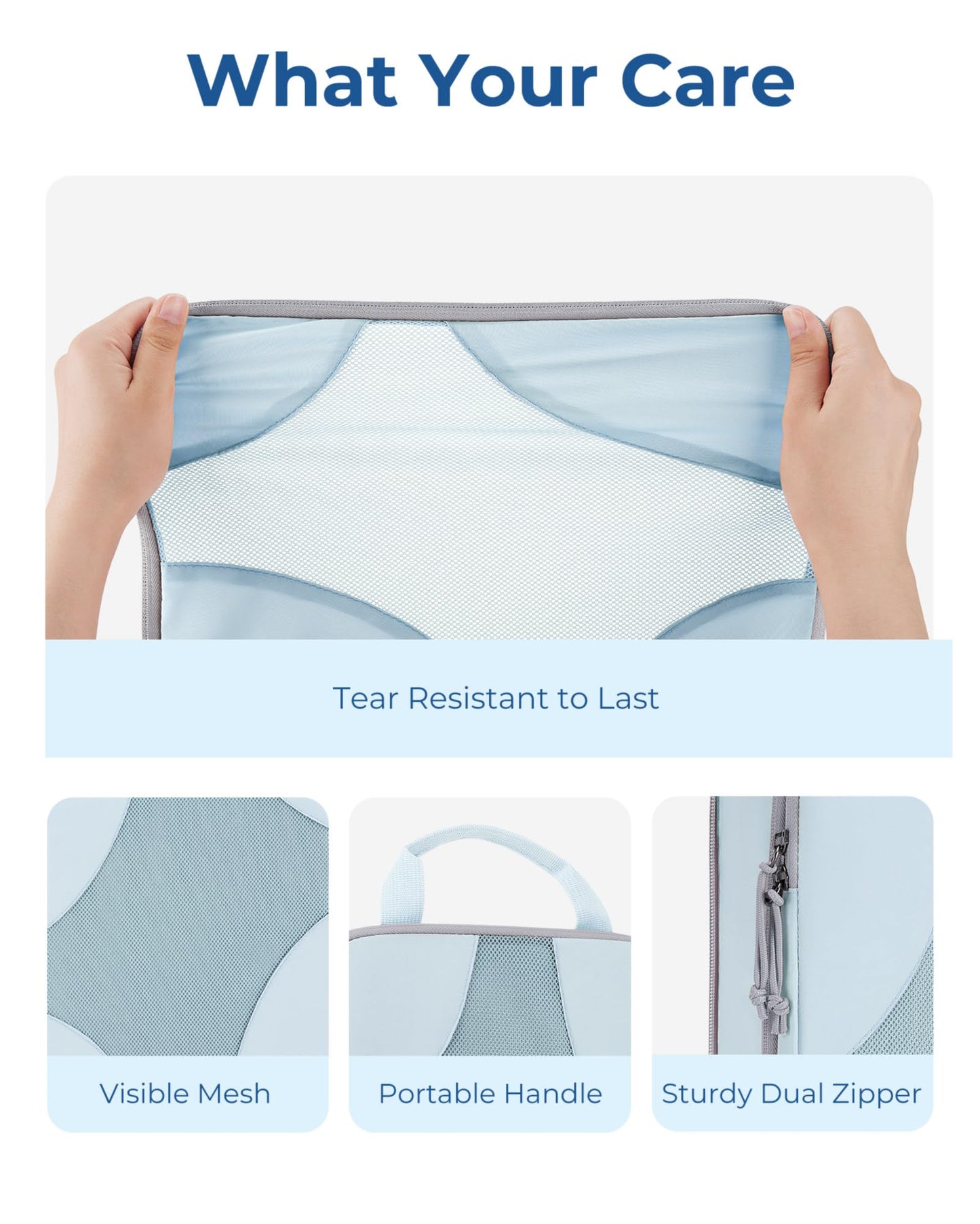 BAGSMART Compression Packing Cubes for Travel, Compressible Luggage Organizer for Cruise Ship, Lightweight Travel Essentials 6-Pack 1L+2M+2S+1Shoe Bag, Sky Blue