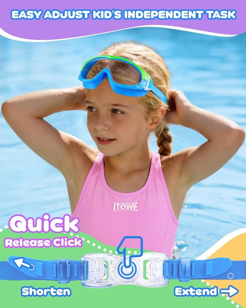 Wide View Swimming Goggles for Kids - Anti-Fog & UV Protection | 2 Pack, No Leak Design, Ages 5-15