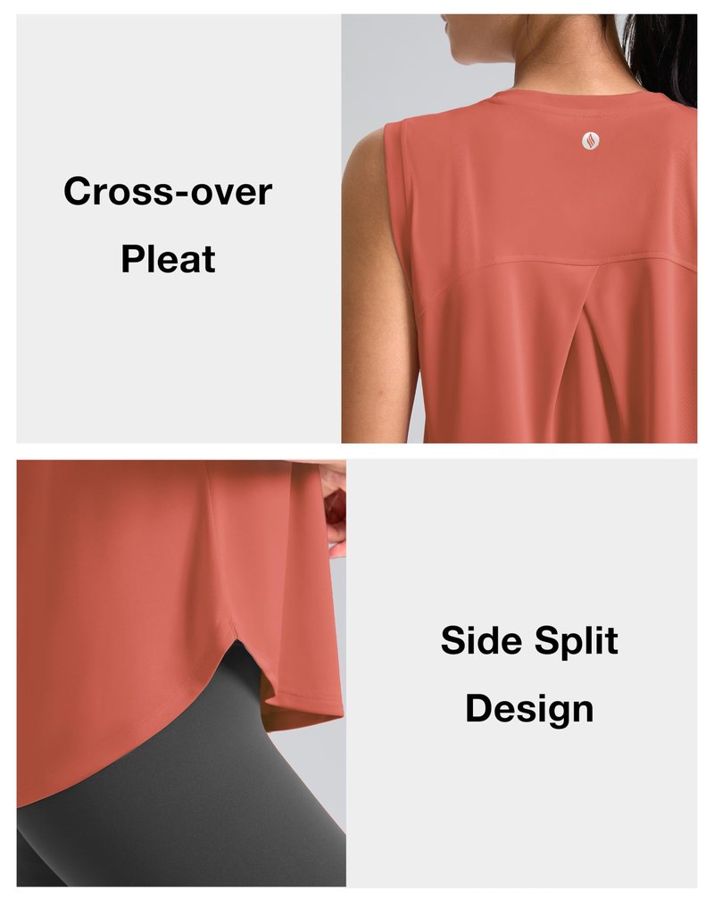 SANTINY Women's Sleeveless Workout Tops Breathable Lightweight Active Tennis Yoga Shirts Athletic Running Tank Tops for Women (Coral_XL)