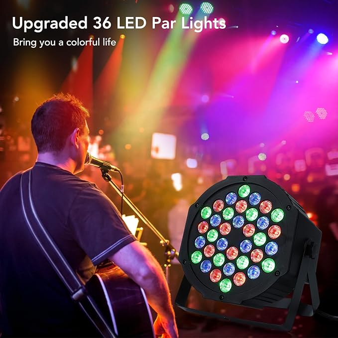 Dj Lights, 12 Pack 36 LED Par Lights Stage Lights with Sound Activated Remote Control & DMX Control, Stage Lighting Uplights for Wedding Club Music Show Christmas Holiday Party Lighting