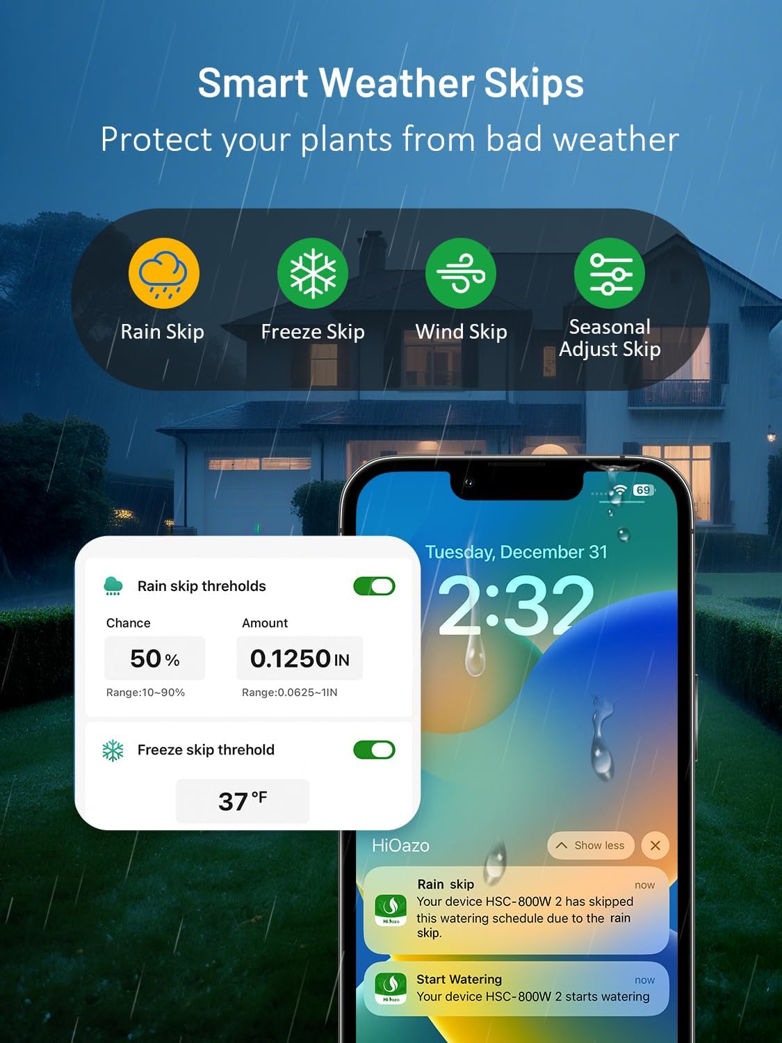 HiOazo Smart Sprinkler Controller WiFi, 8 Zone Irrigation Controller Indoor with Automatic Weather-Based Watering (2025 New Version)