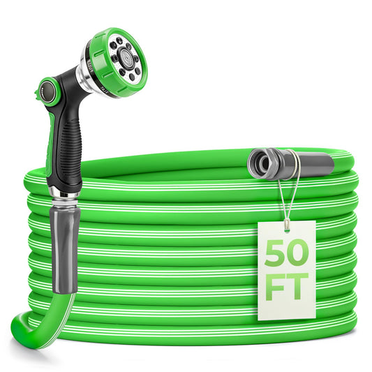 Garden Hose 50 Ft With 8-Pattern Spray Nozzle, 5/8" Lead-Free Flexible Water Hose With 3/4" Anodized Aircraft-Grade Aluminum Interface, Lightweight Kink-Resistant Water Pipe For Lawn, Yard, Outdoor