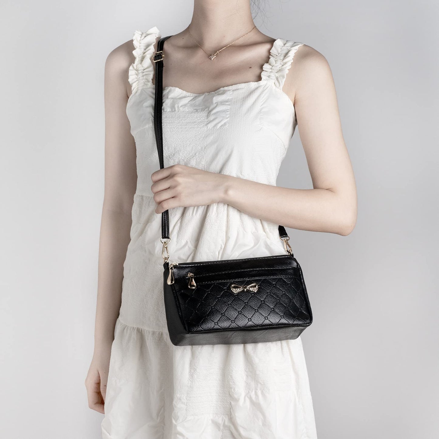 FULEI White Cross Body Bag for Women Small Soft PU Leather Ladies Handbags Shoulder Purse