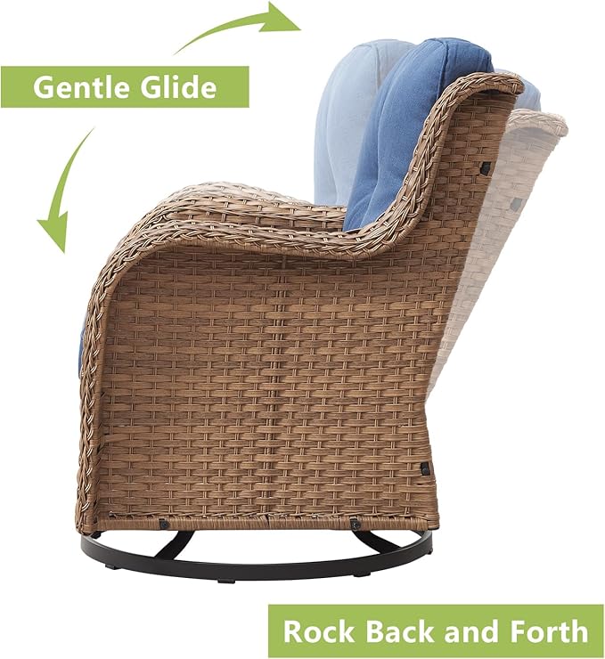Rilyson Patio Furniture Swivel Chairs Set - 6 Piece Wicker Rattan Outdoor Sectional Conversation Sets with 2 Rocking Swivel Chairs,2 Ottomans,1 Sofa and 1 Loveseat for Porch Deck(Yellow/Blue)