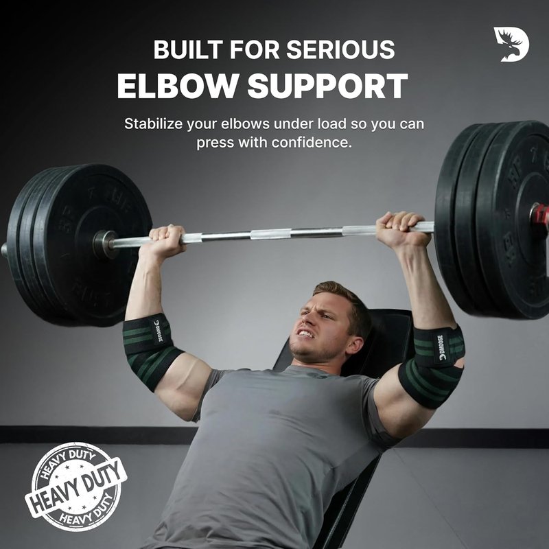 DMoose Fitness Elbow Wraps - Adjustable 40'' Compression Sleeves for Weightlifting, Joint Support & Tendonitis Relief | Pair