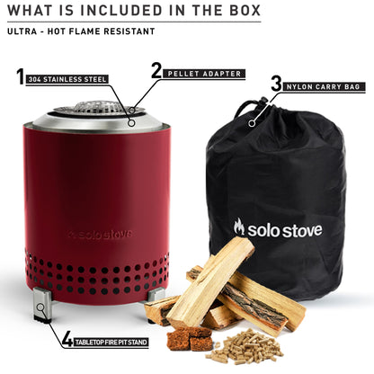 Solo Stove Mesa Tabletop Fire Pit with Stand | Low Smoke Outdoor Mini Fire for Urban & Suburbs | Fueled by Pellets or Wood, Safe Burning, Stainless Steel, With Travel Bag, 17,5 x 13 cm, 635 g, Ash