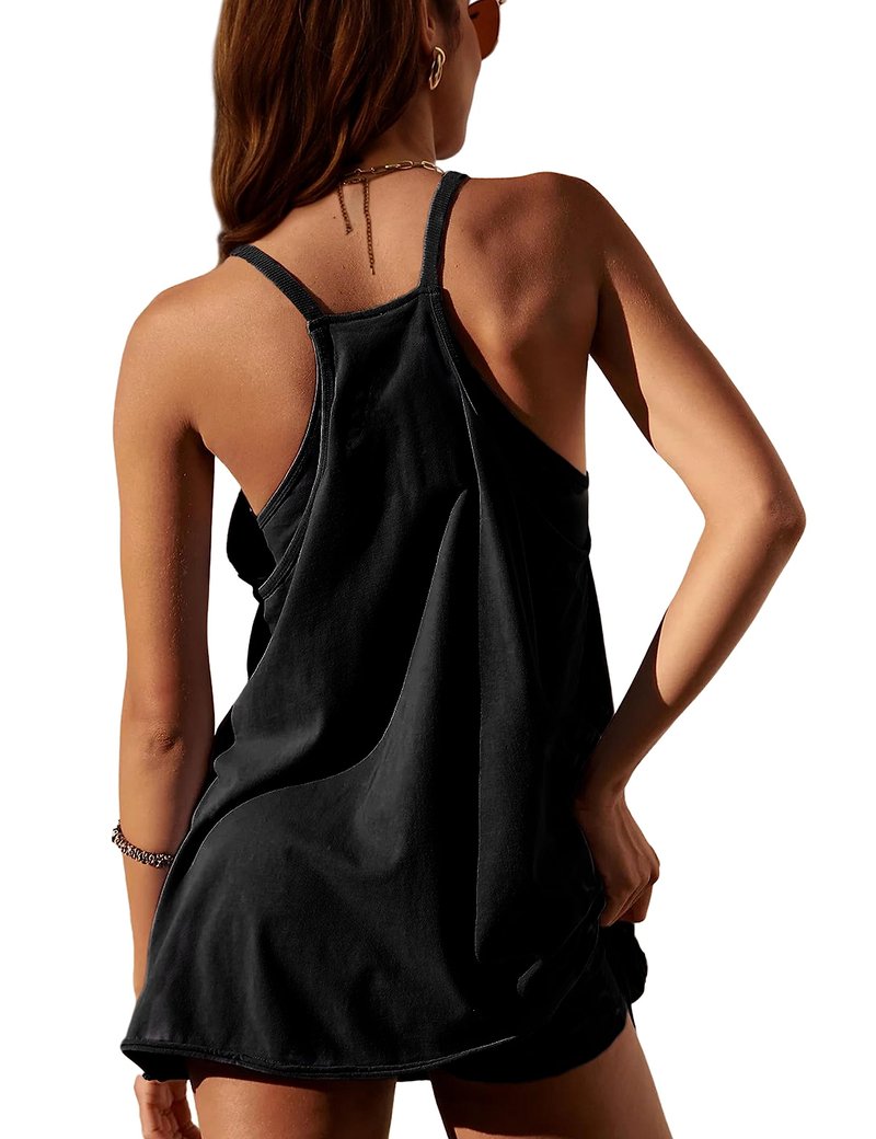 Faleave Women's Summer Sleeveless Mini Dress Athletic Dress Spaghetti Strap Short Tennis Dress with Pockets(Black-S)
