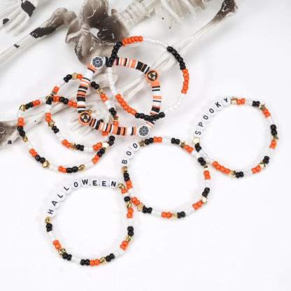 Ardorchid Halloween Bracelets for Women Spooky Boo Beaded Stackable Letter Bracelet Boho Clay Heishi Bracelets Halloween Party Jewelry