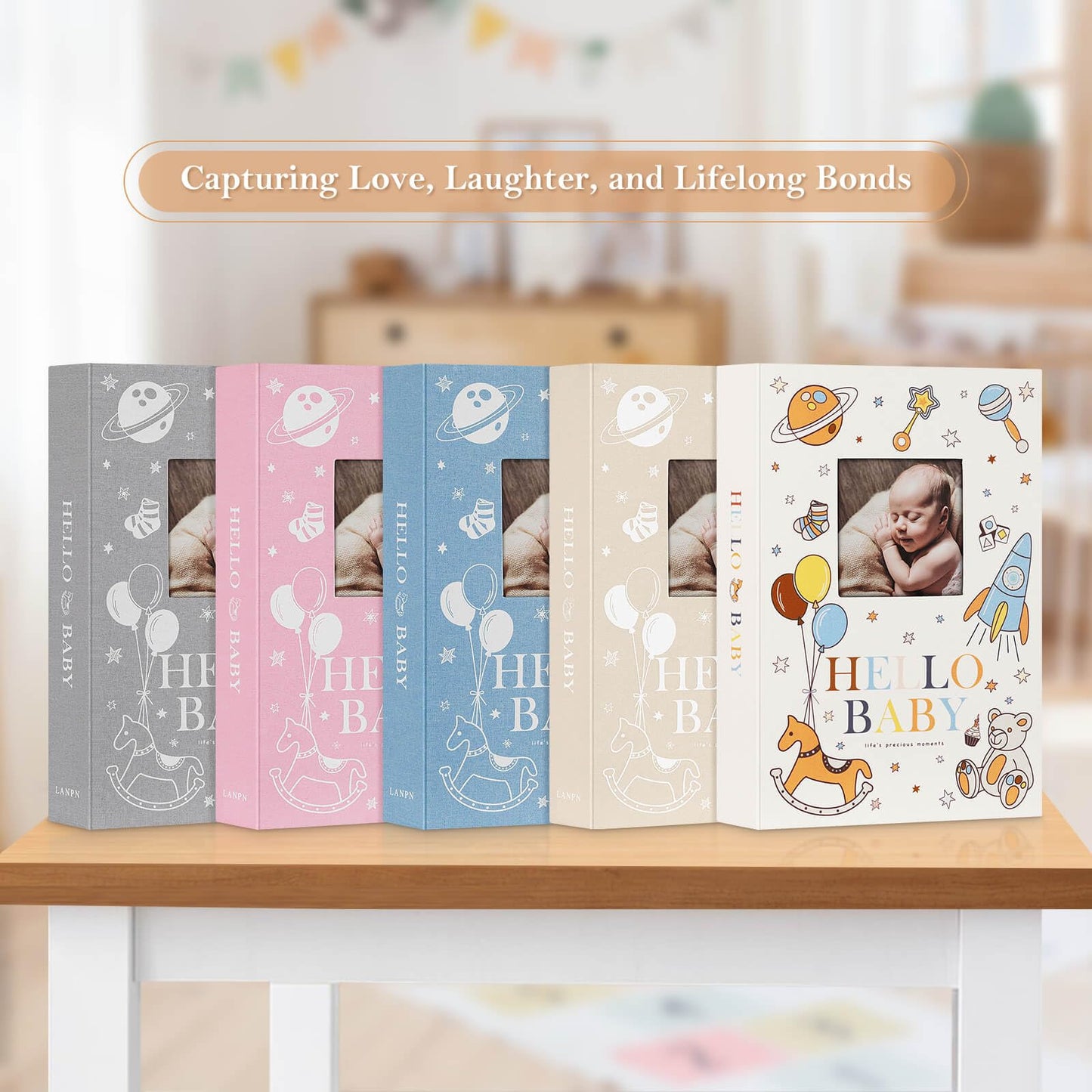 Lanpn Baby Photo Album 6x4 300 Pockets, Linen Newborn Bebe Ultrasound Photo Album with Memo Writing Area, Cover Photo Book Picture Album for kids, Baby Boy Memory Book Keepsake Gift Baby Shower Beige